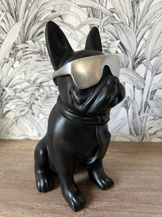 CLASSY - Chien bulldog français noir à lunettes argent - bninside