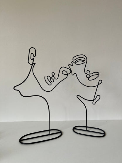 FACES - Art décoratif abstrait, duo de visages filaires - bninside
