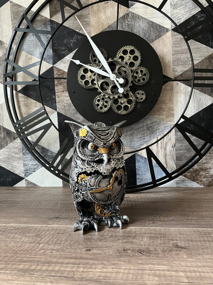 OWL - Hibou doré et argent, style steampunk - B&Inside