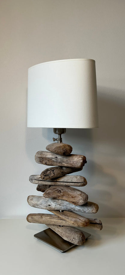 LITTLE DRIFTWOOD - Lampe en bois flotté et abat-jour blanc - B&Inside