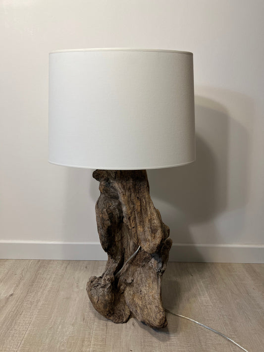 MEDIUM DRIFTWOOD - Lampe en bois flotté et abat-jour blanc - B&Inside