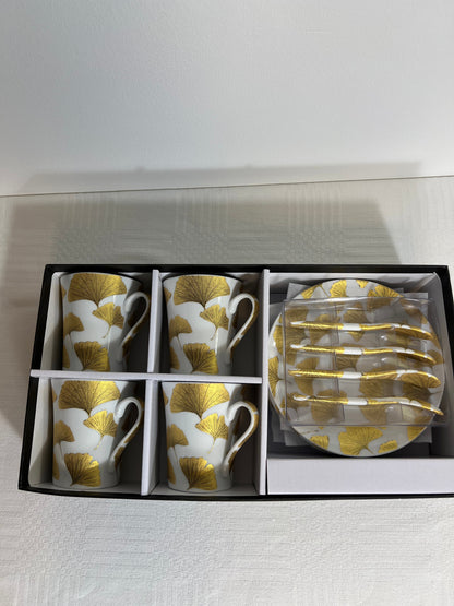 FALL - Coffret de 4 tasses à café, sous-tasses et petites cuillères aux motifs fleuris - B&Inside